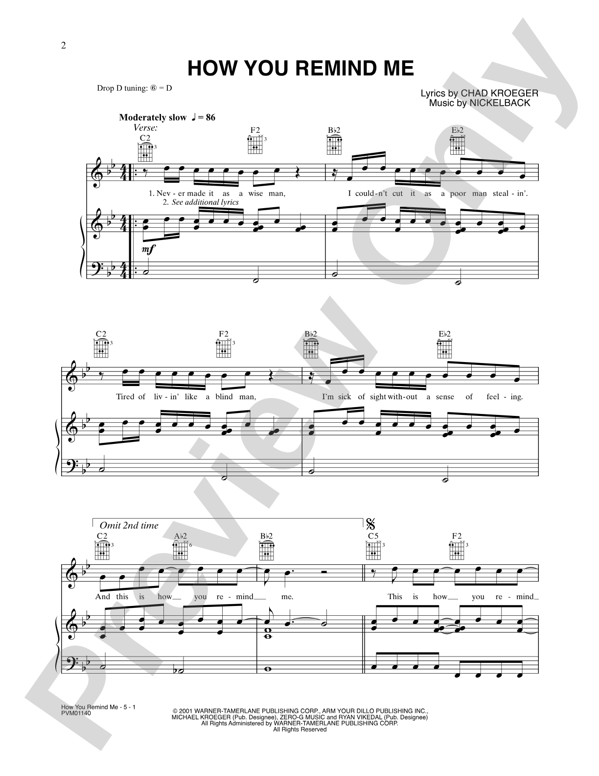 How You Remind Me: Piano/Vocal/Chords