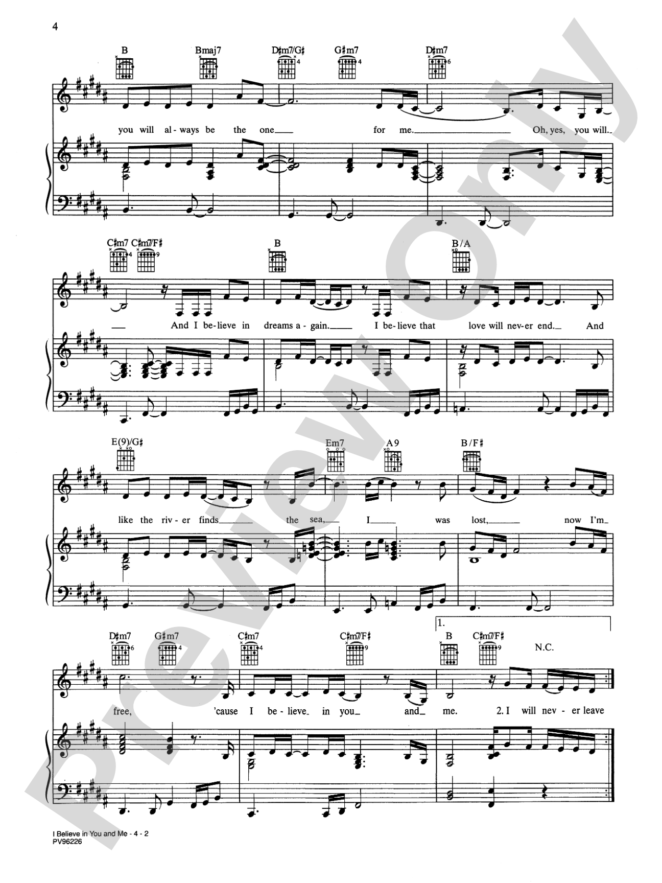 I Believe in You and Me (from The Preacher's Wife): Piano/Vocal/Chords