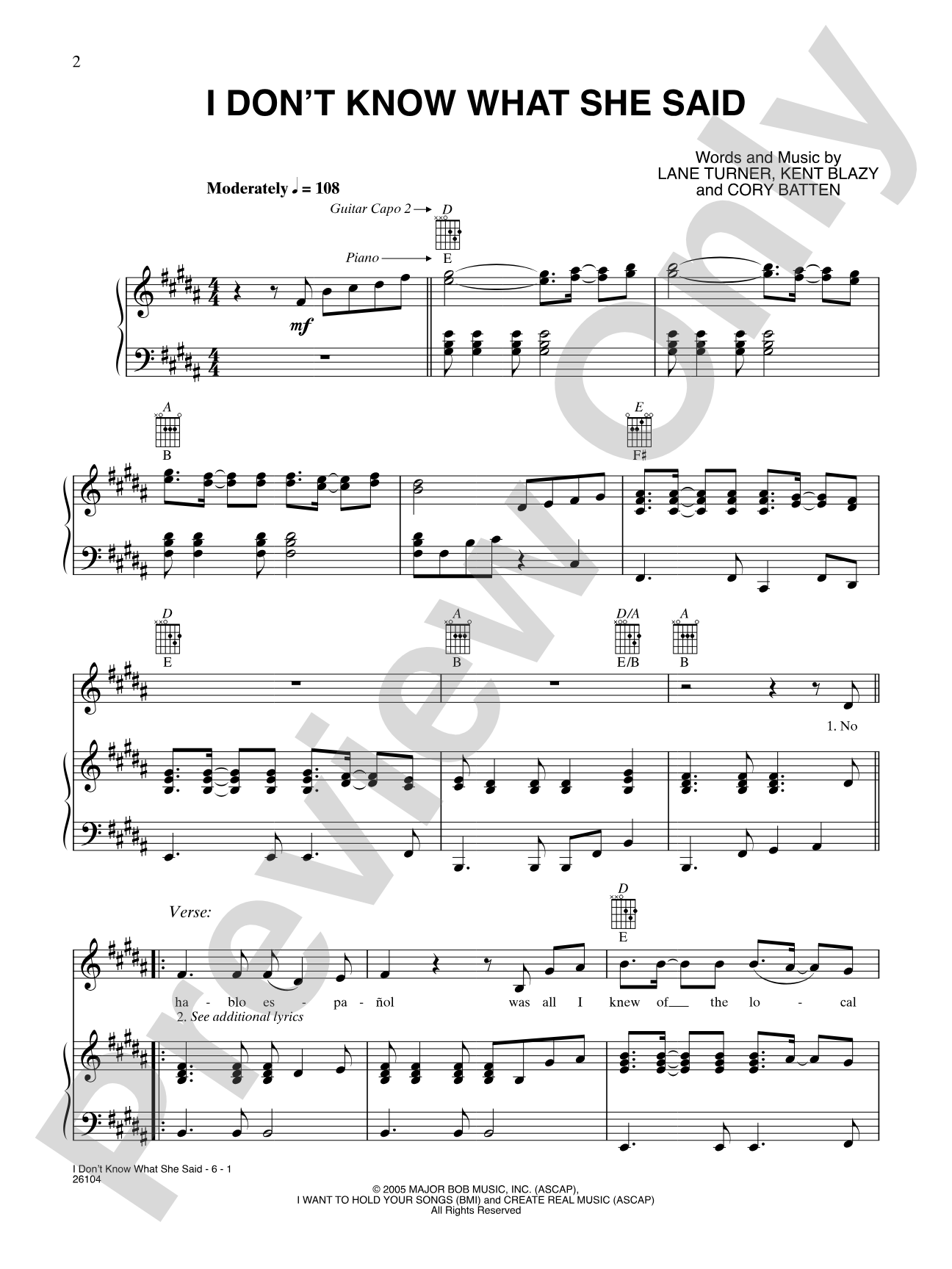 I Don't Know What She Said: Piano/Vocal/Chords