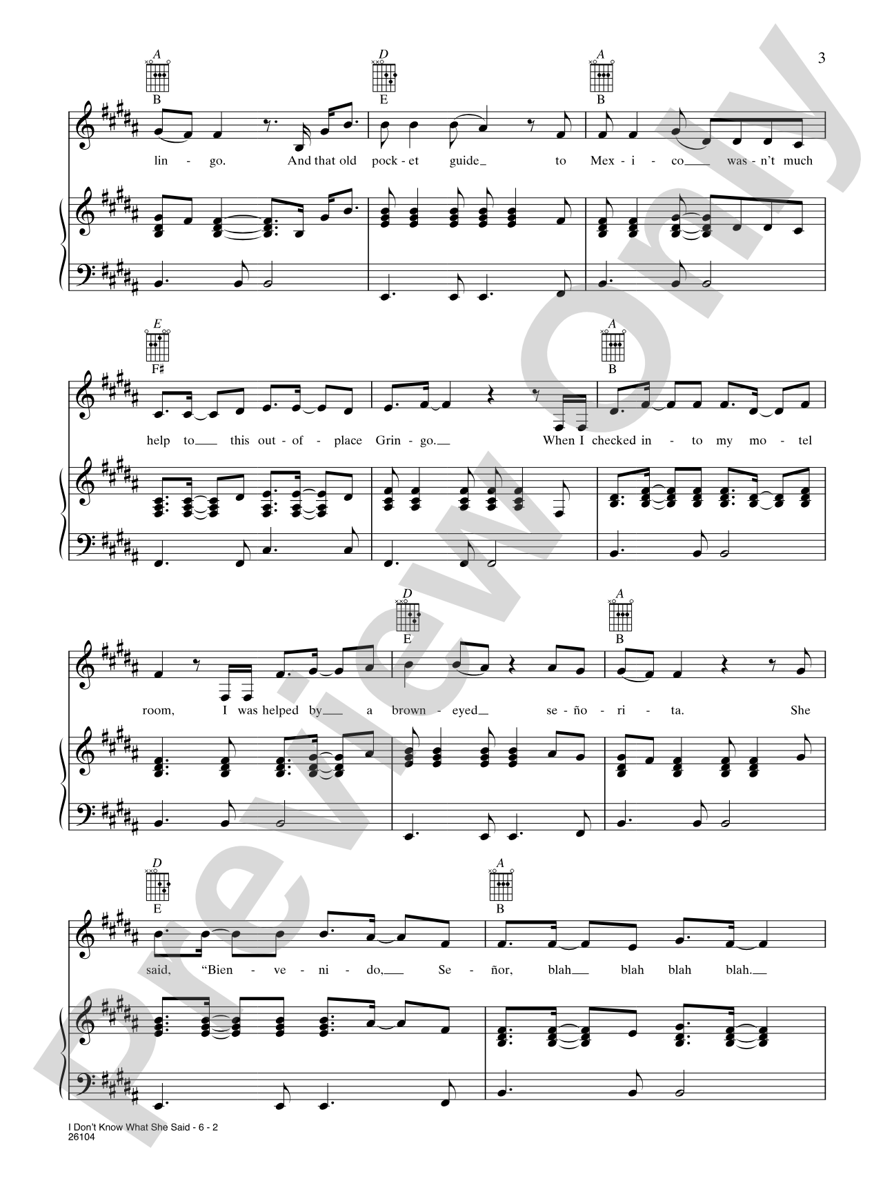 I Don't Know What She Said: Piano/Vocal/Chords