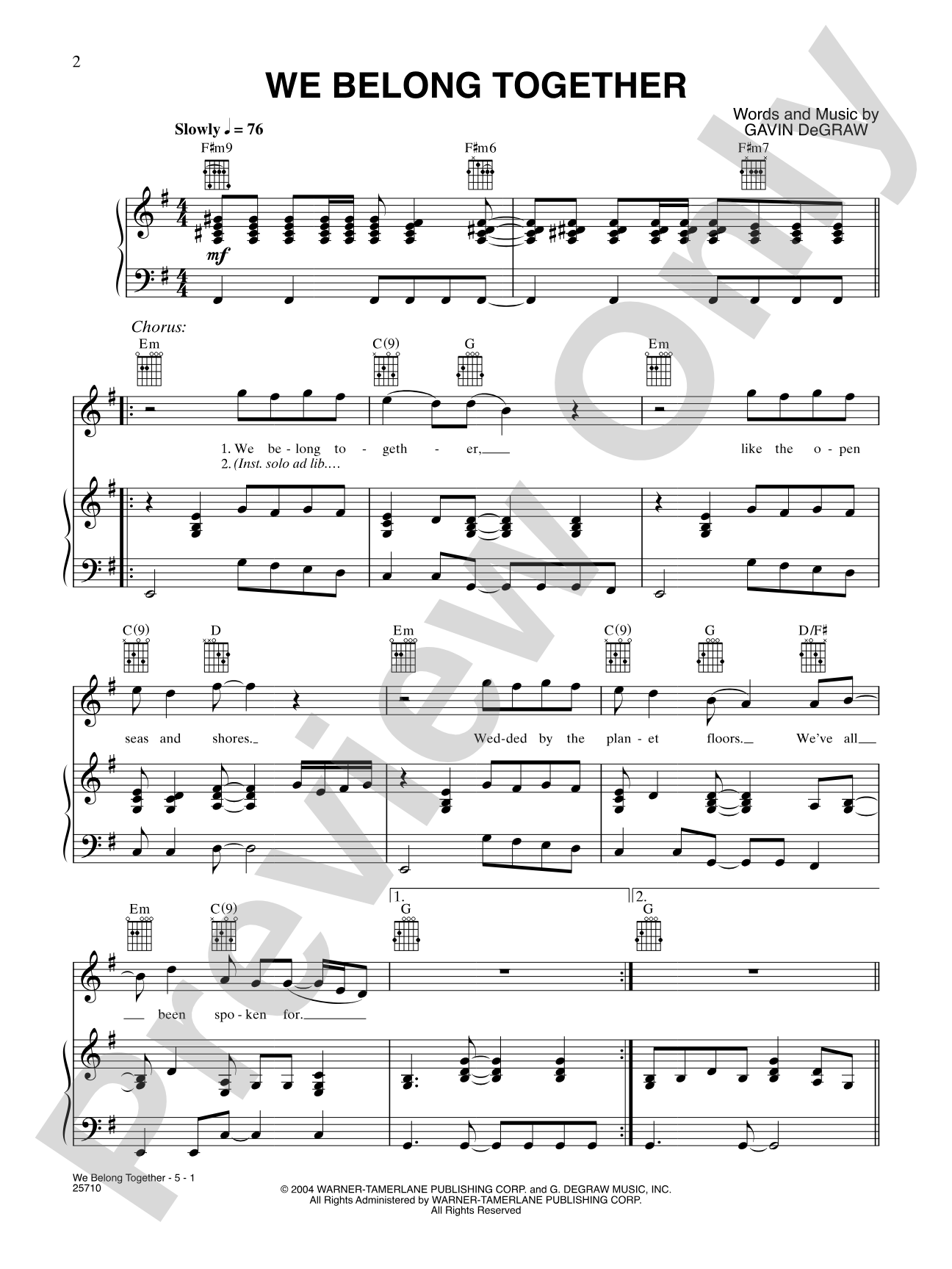 We Belong Together: Piano/Vocal/Chords