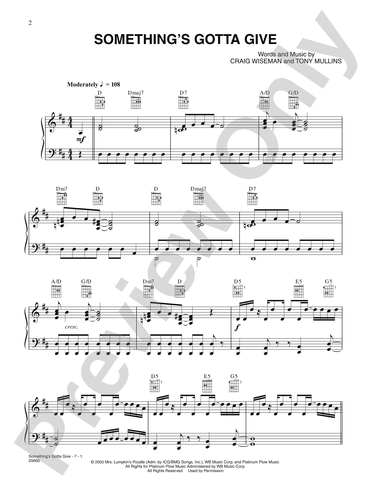 Something's Gotta Give: Piano/Vocal/Chords