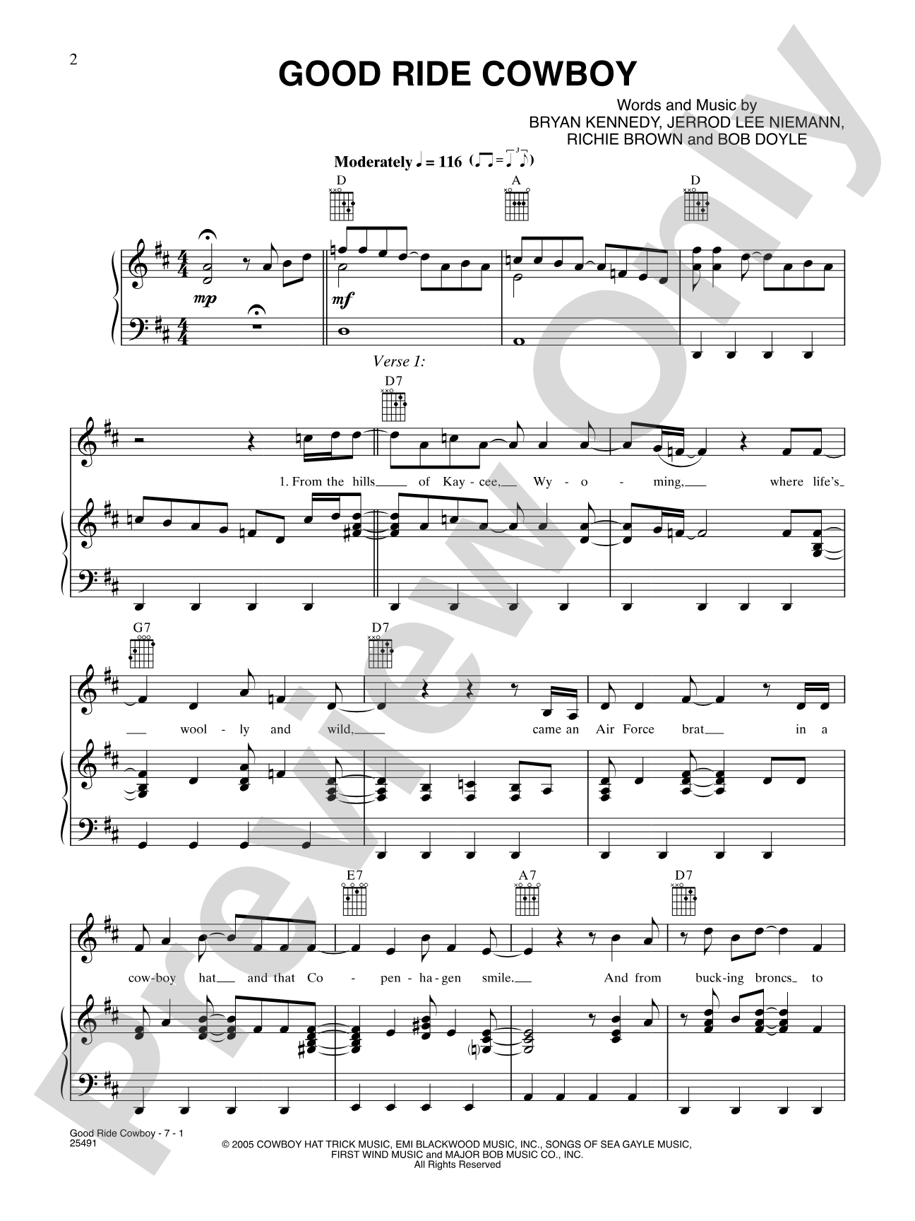 Good Ride Cowboy: Piano/Vocal/Chords