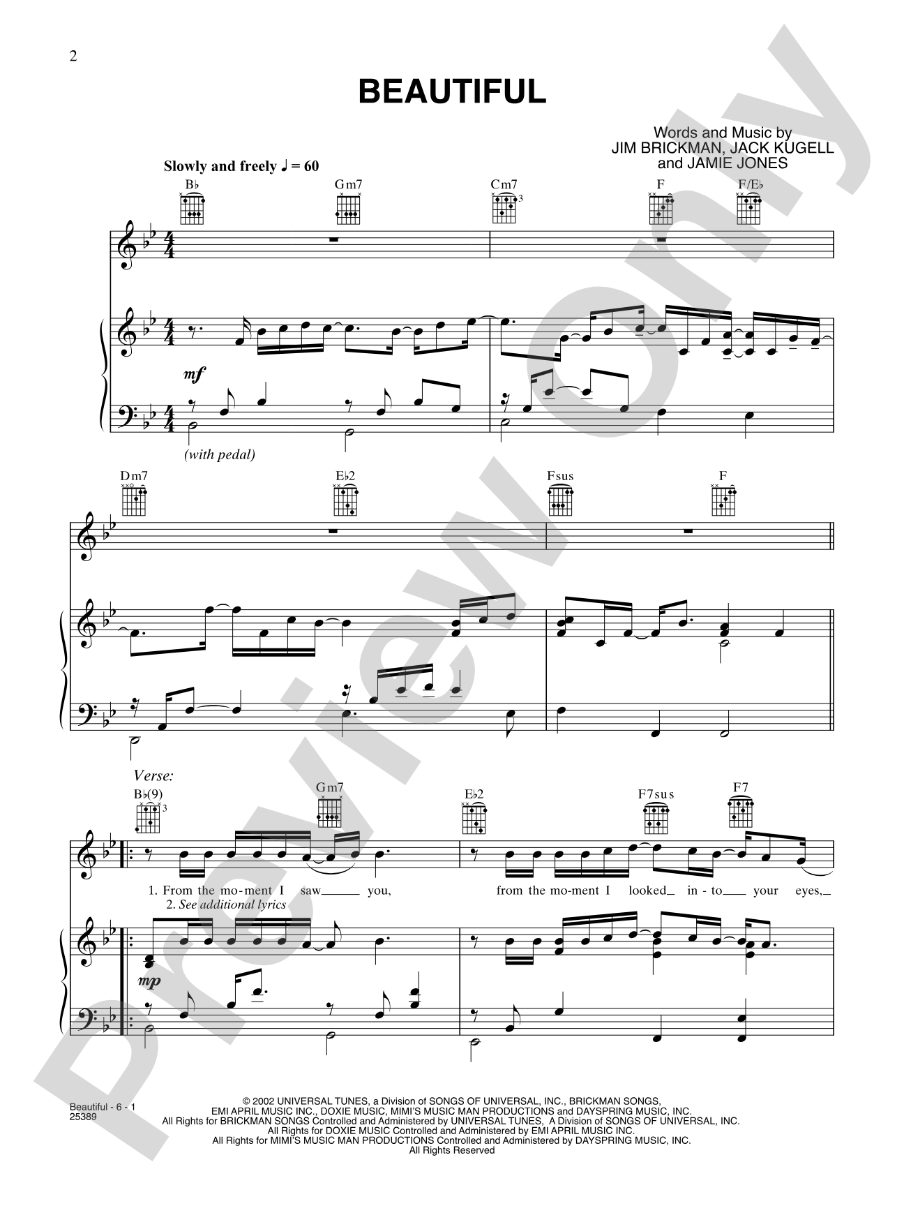 Beautiful: Piano/Vocal/Chords