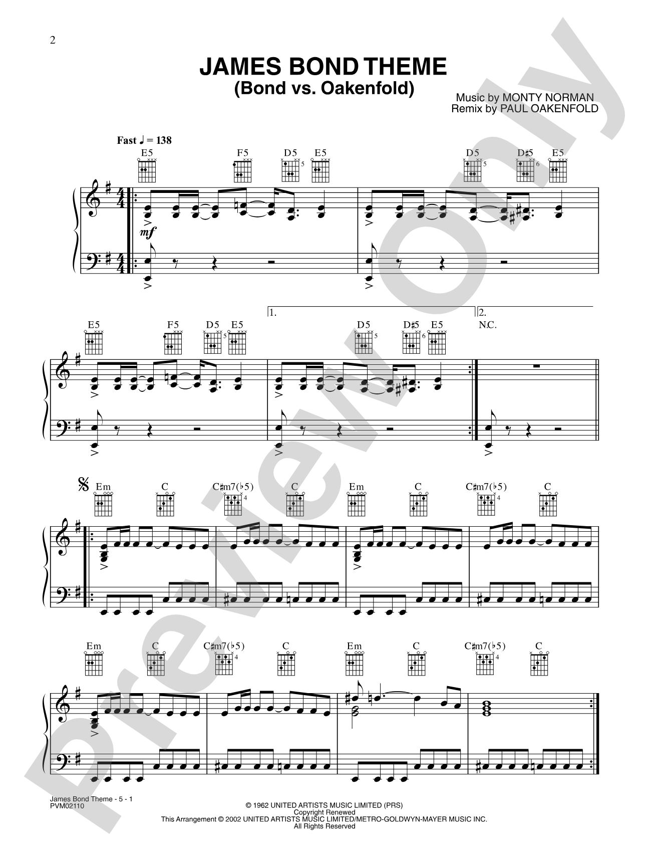 James Bond Theme (Bond vs. Oakenfold) (from Die Another Day): Piano