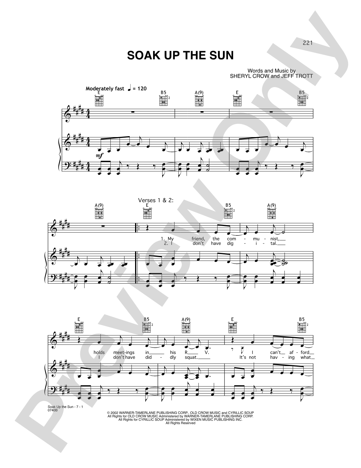 Soak Up the Sun: Piano/Vocal/Chords