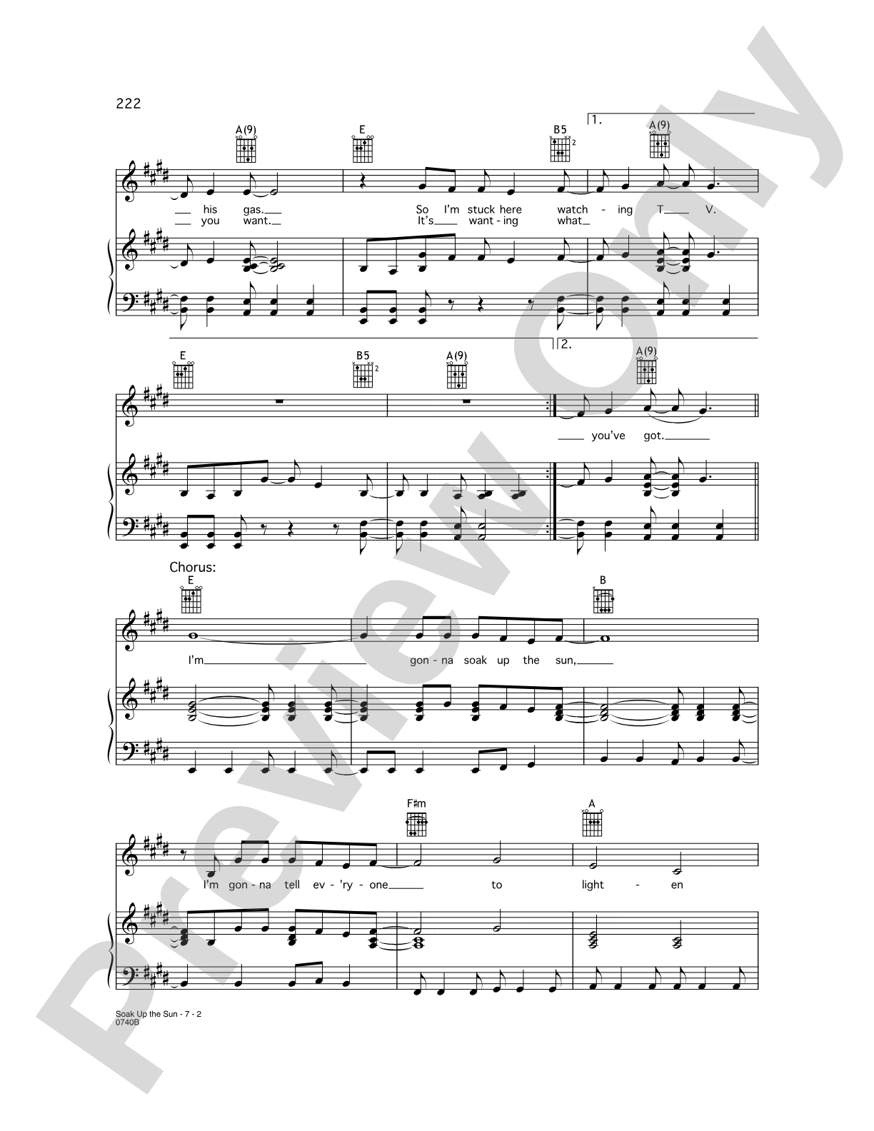 Soak Up the Sun: Piano/Vocal/Chords