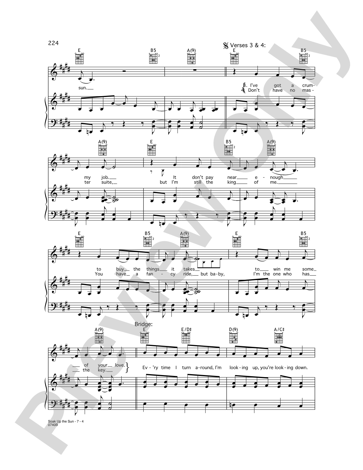 Soak Up the Sun: Piano/Vocal/Chords