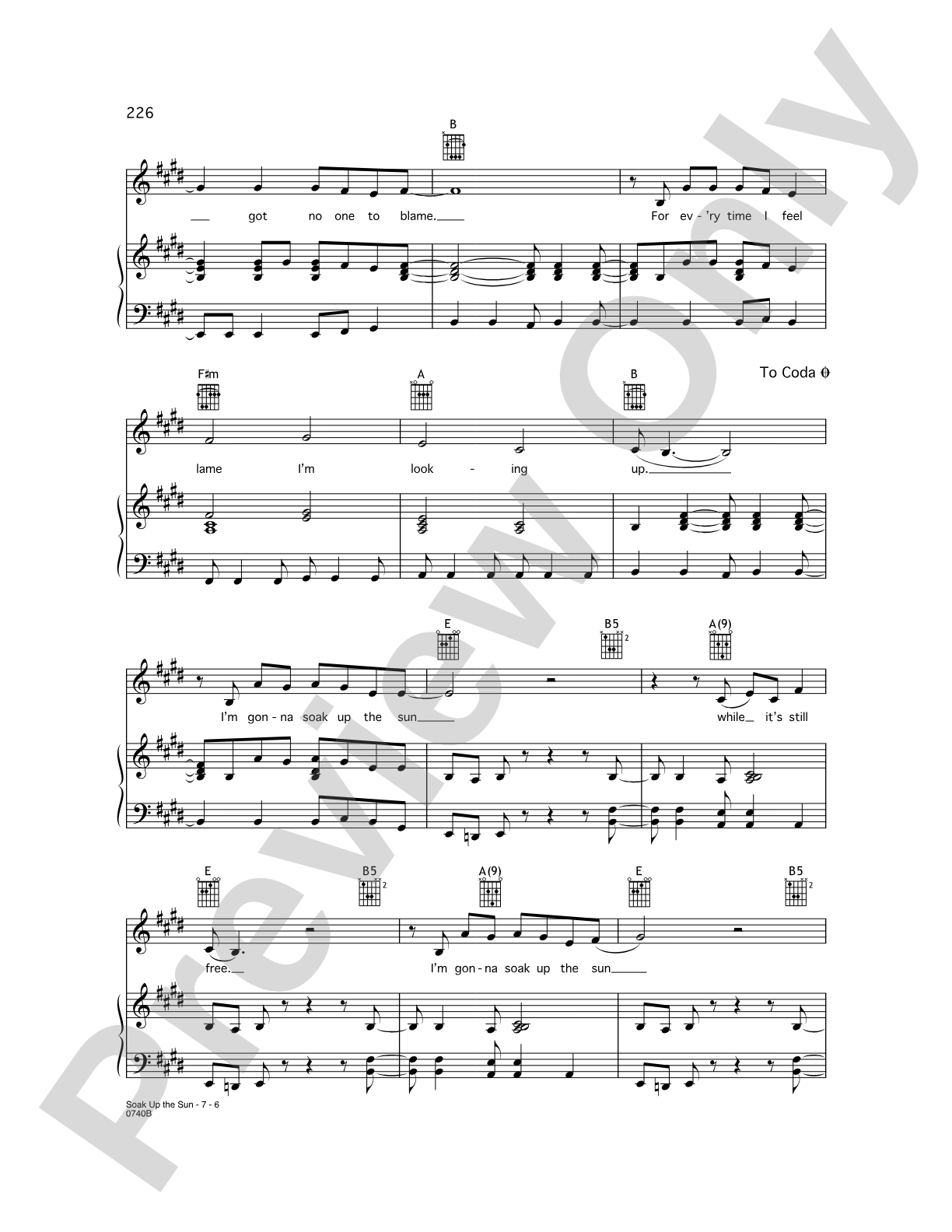 Soak Up the Sun: Piano/Vocal/Chords
