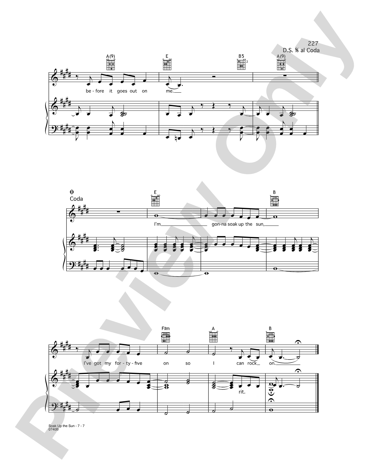 Soak Up the Sun: Piano/Vocal/Chords