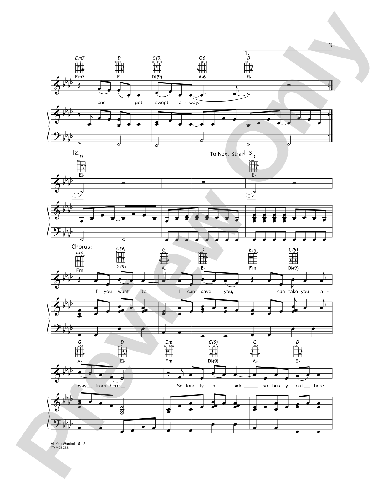 All You Wanted: Piano/Vocal/Chords