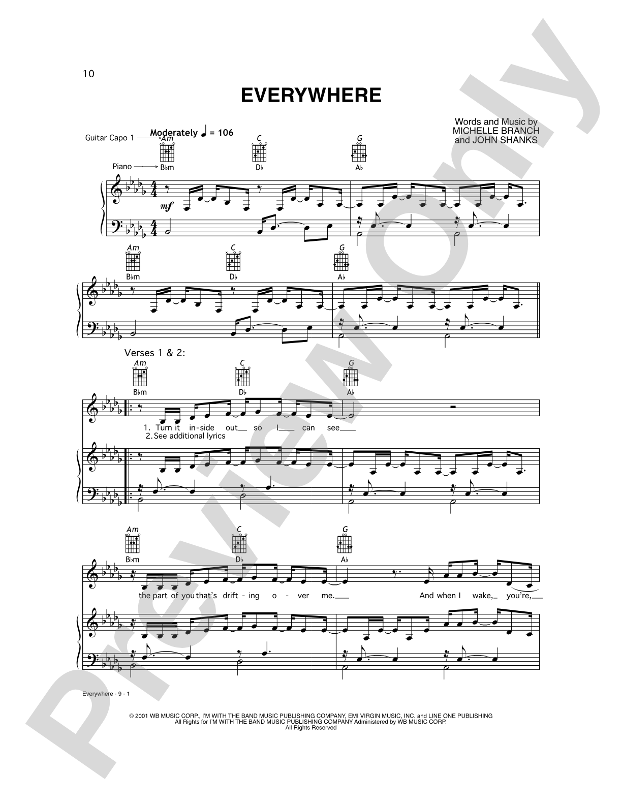 Everywhere: Piano/Vocal/Chords