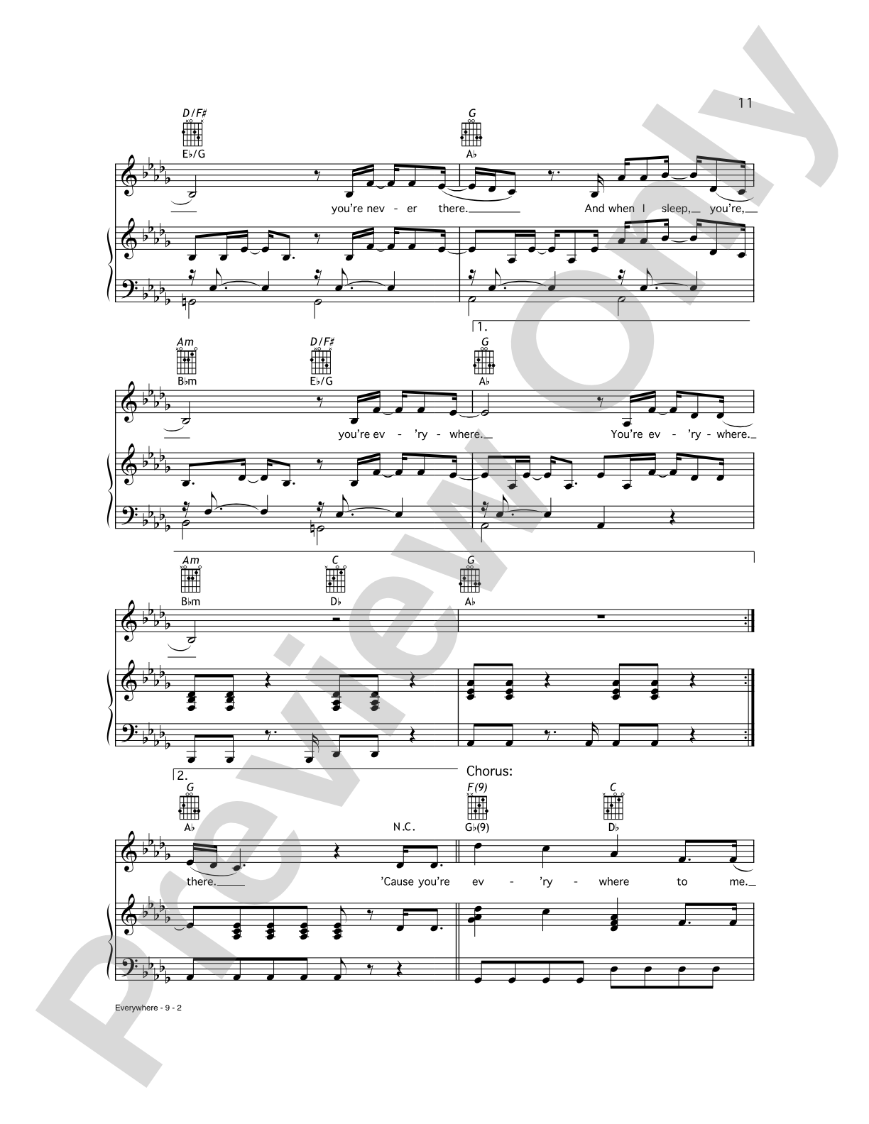 Everywhere: Piano/Vocal/Chords