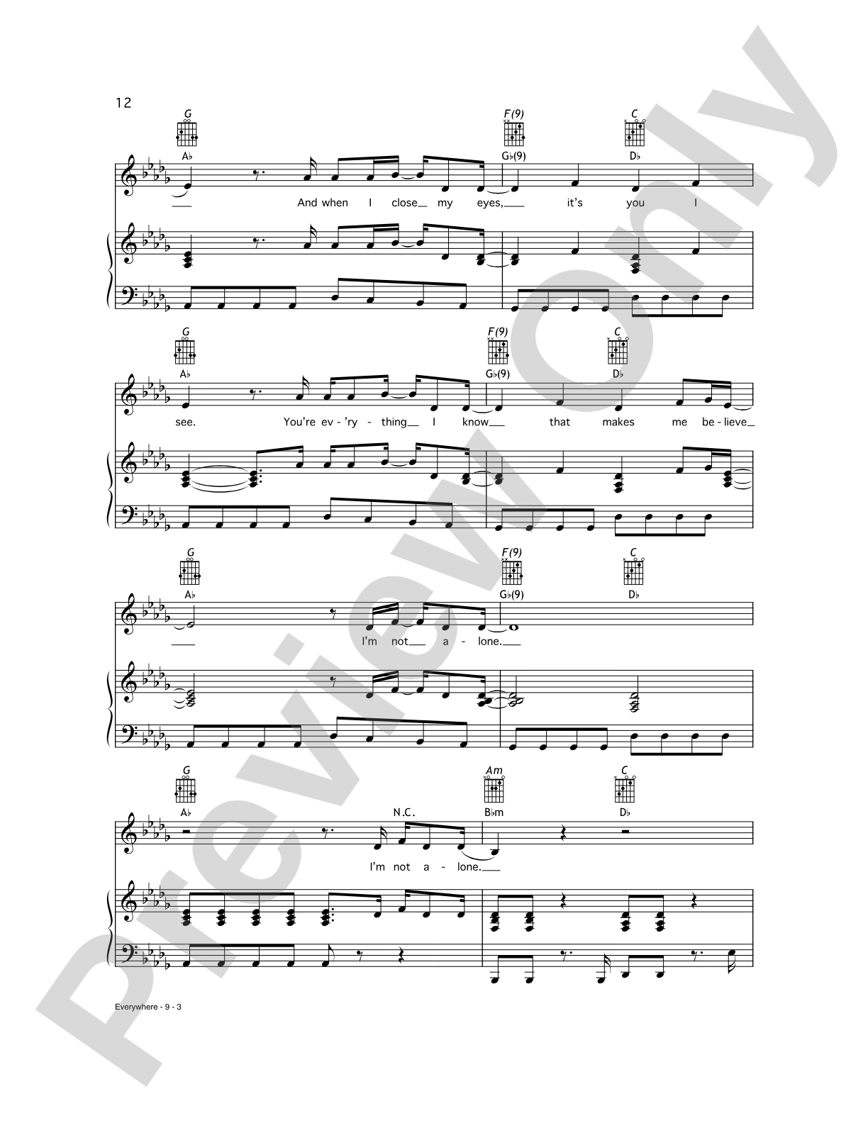 Everywhere: Piano/Vocal/Chords