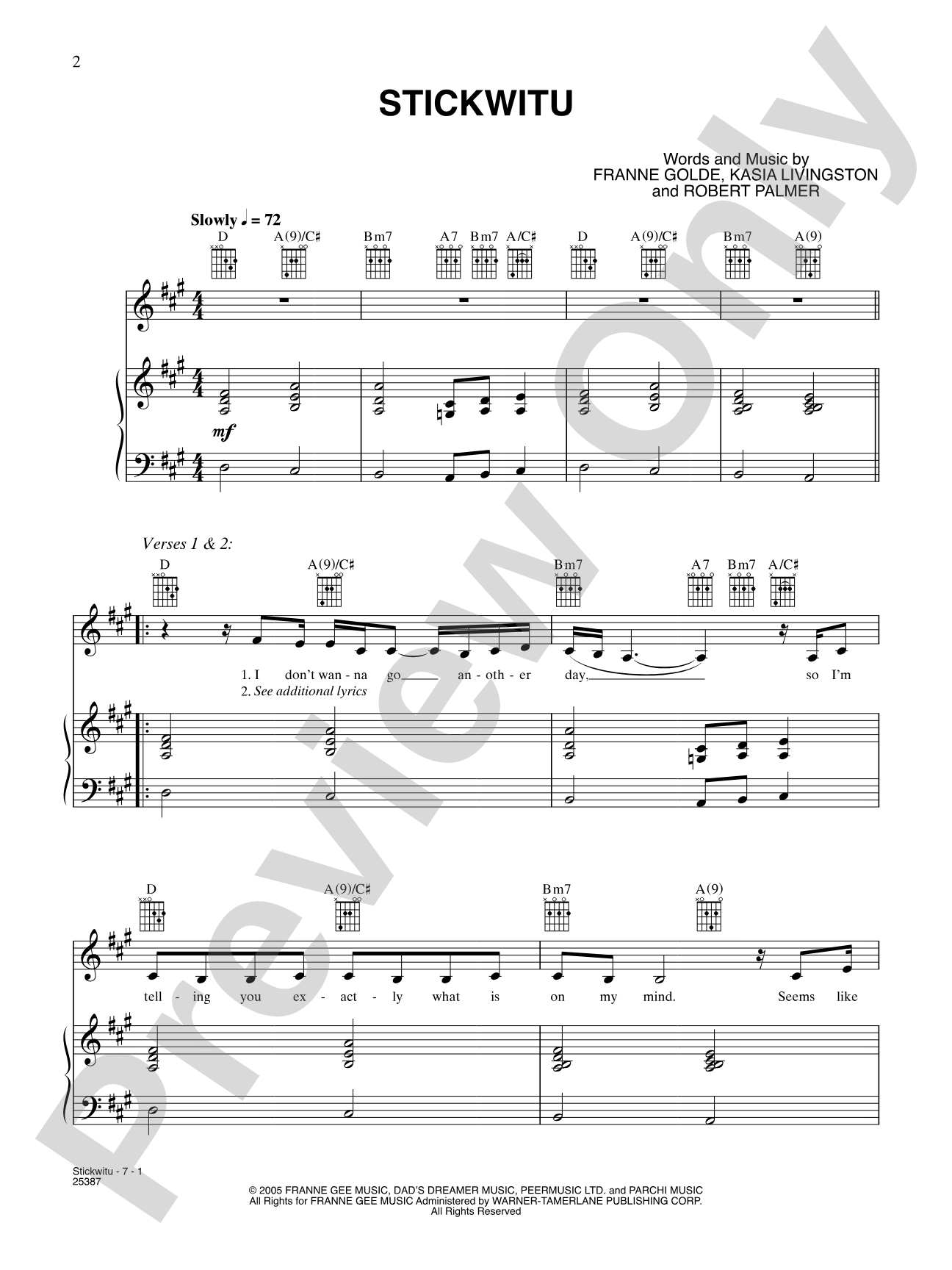 Stickwitu: Piano/Vocal/Chords