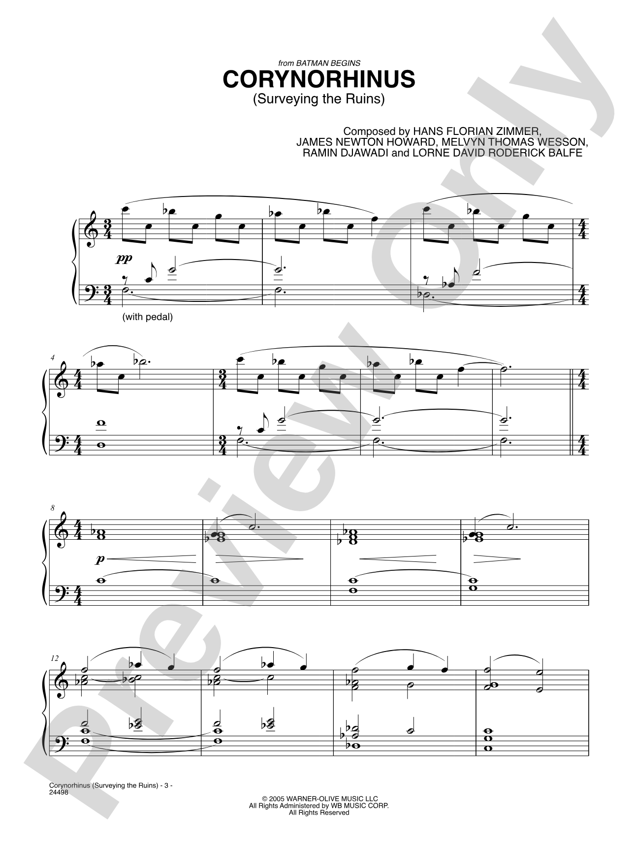 Corynorhinus (Surveying the Ruins) (from Batman Begins): Piano