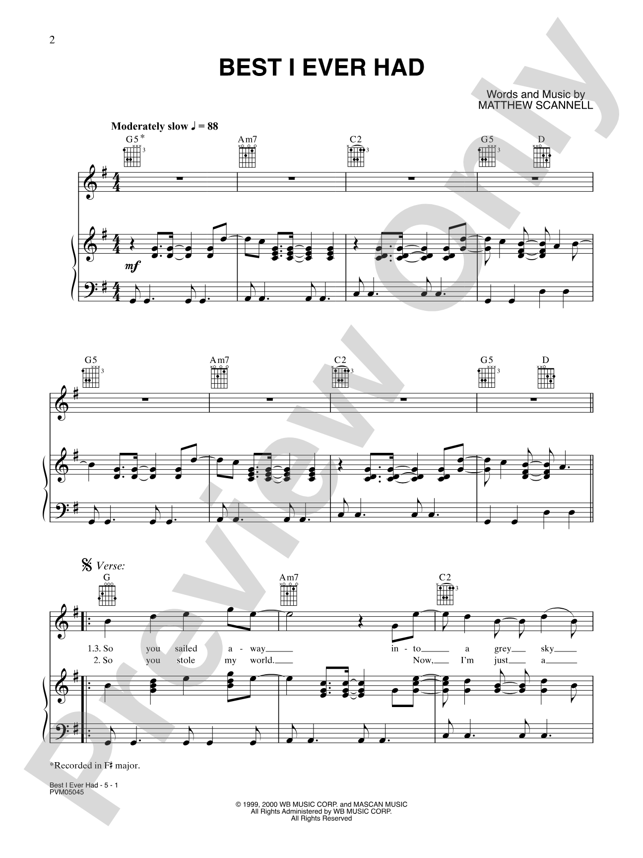 Best I Ever Had: Piano/Vocal/Chords