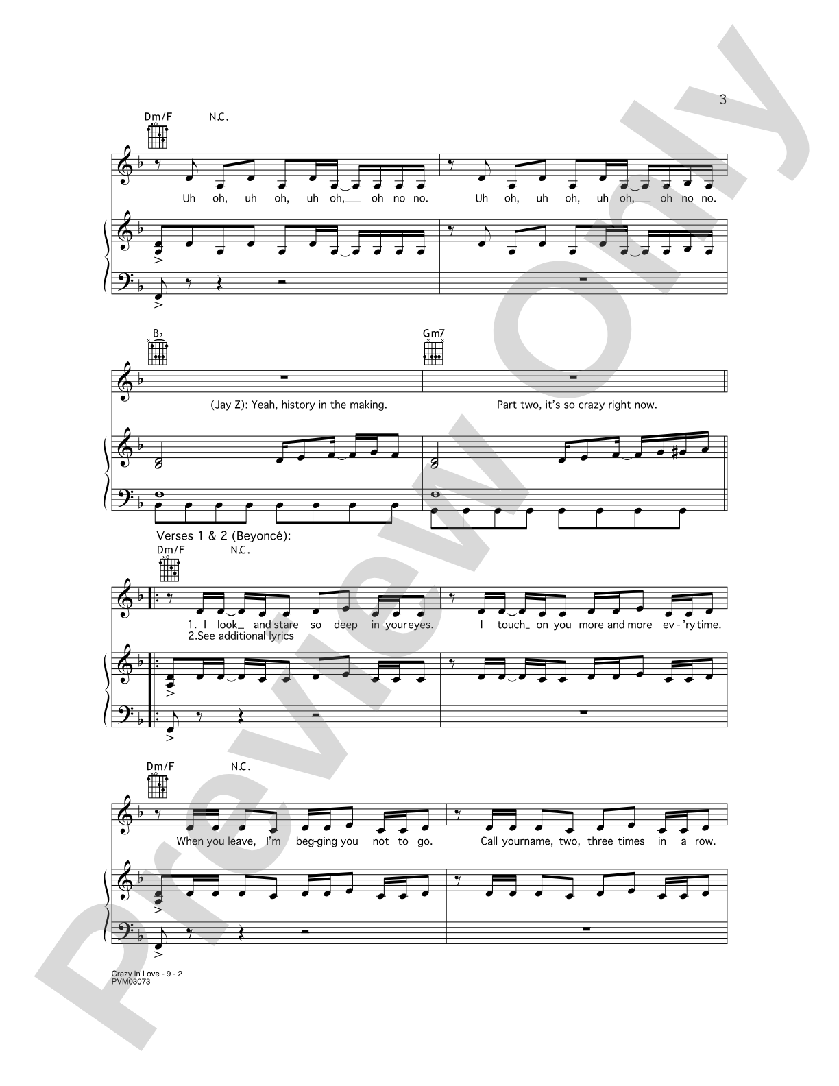 Crazy in Love : Piano/Vocal/Chords | Beyoncé | Digital Sheet Music