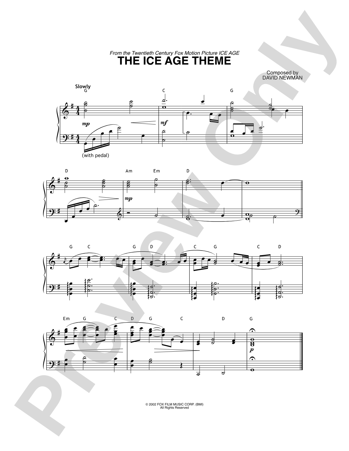 Ice Age Theme (From "Ice Age"): Piano/Vocal/Chords
