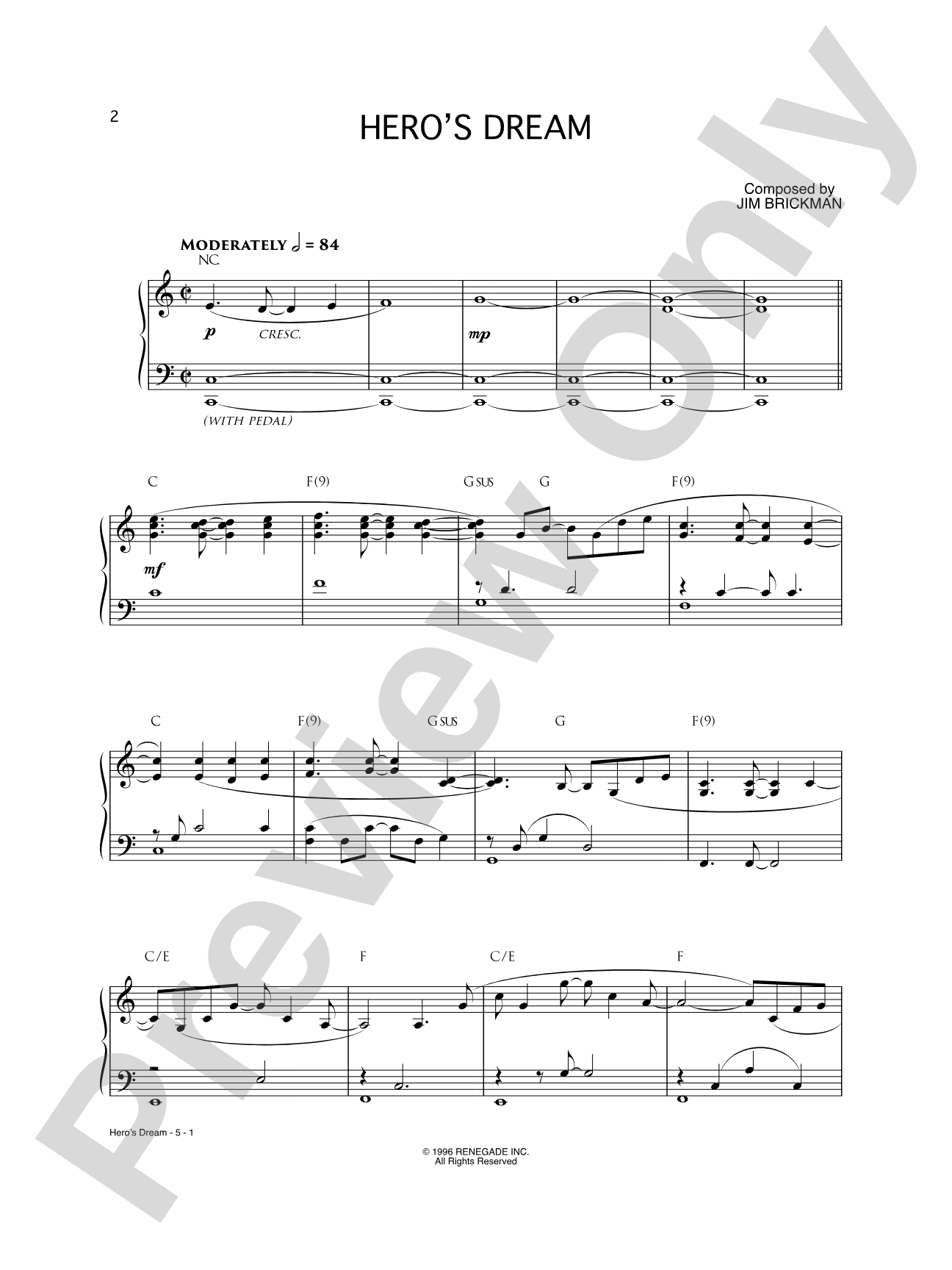 Hero's Dream: Piano/Vocal/Chords