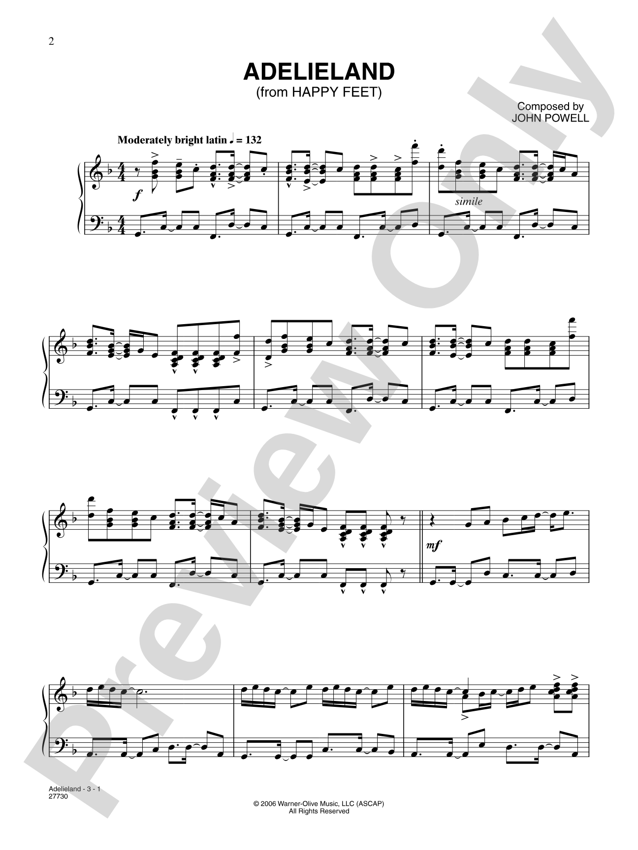 Adelieland (from Happy Feet): Piano/Vocal/Chords