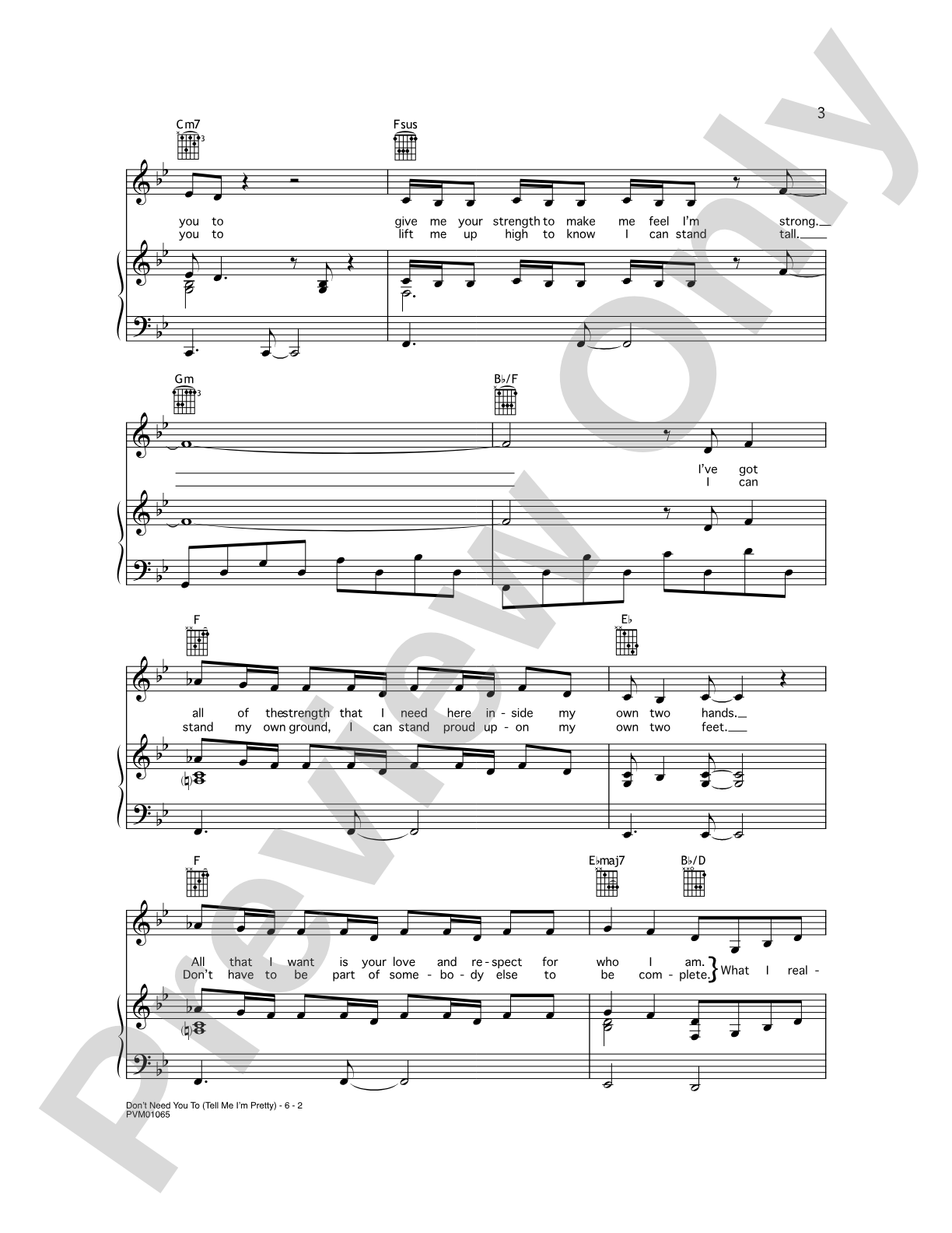 Don't Need You To (Tell Me I'm Pretty): Piano/Vocal/Chords