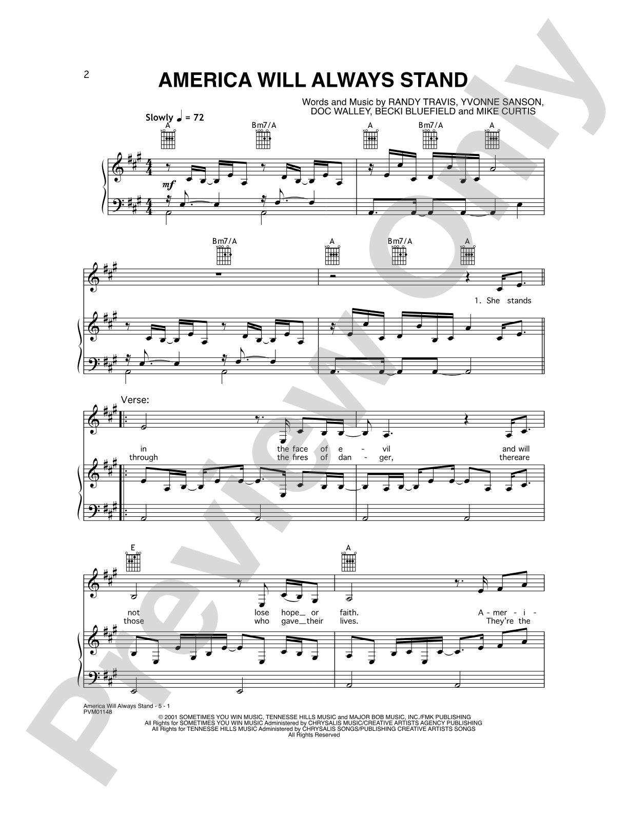 America Will Always Stand: Piano/Vocal/Chords