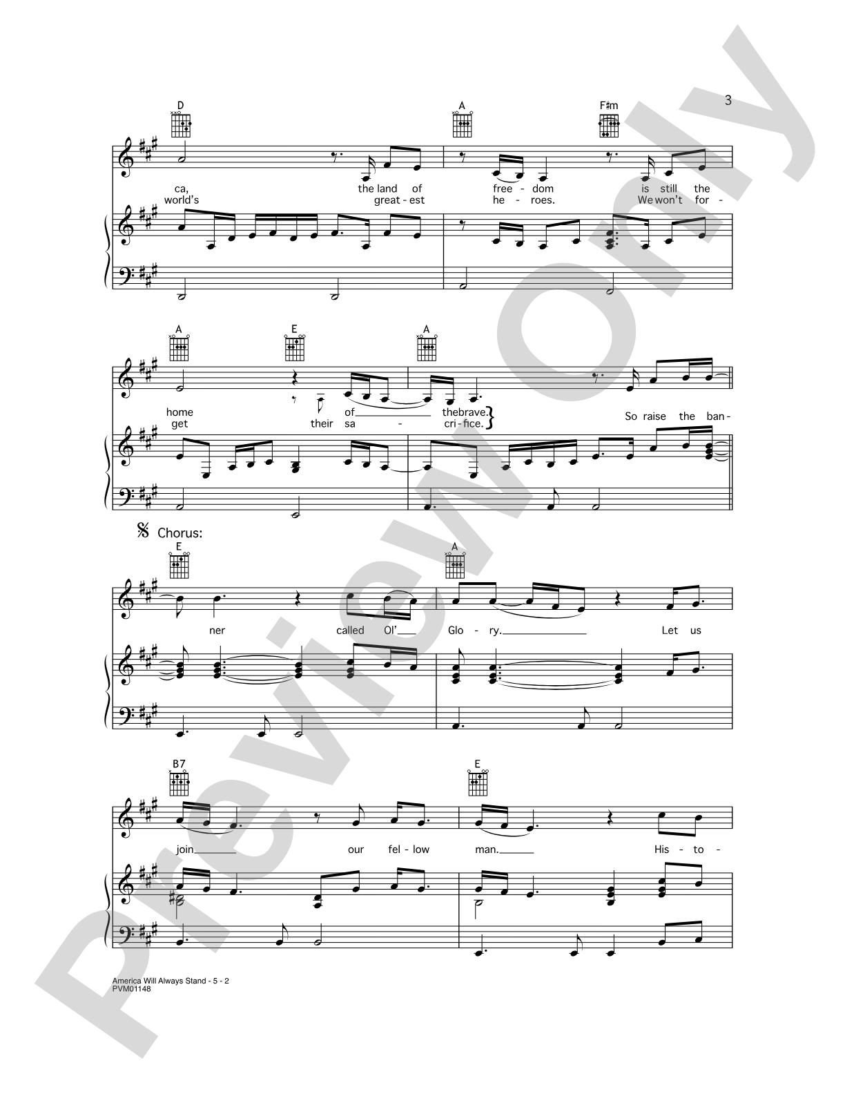 America Will Always Stand: Piano/Vocal/Chords