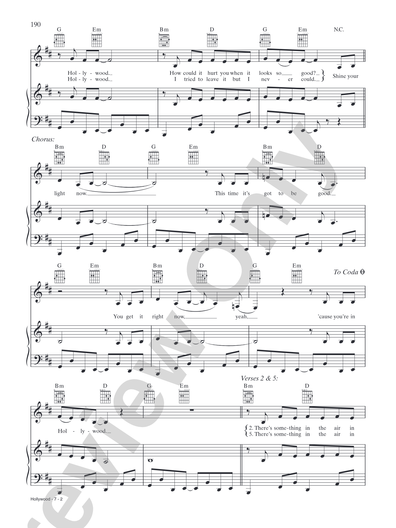 Hollywood: Piano/Vocal/Chords