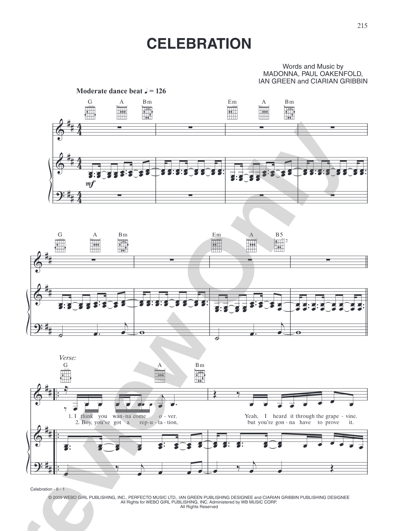 Celebration: Piano/Vocal/Chords