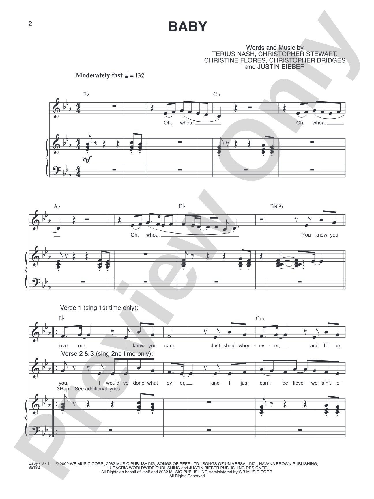 Baby: Piano/Vocal/Chords