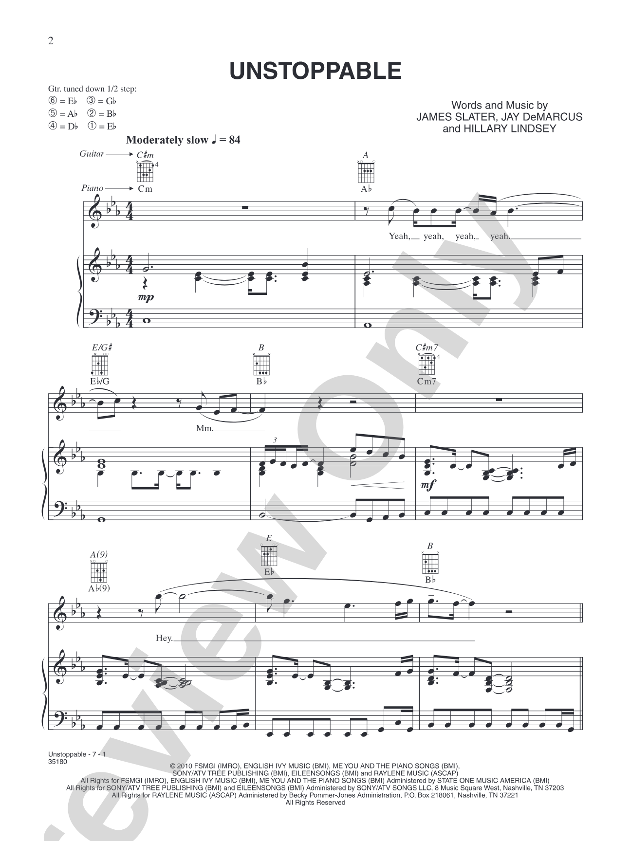Unstoppable: Piano/Vocal/Chords