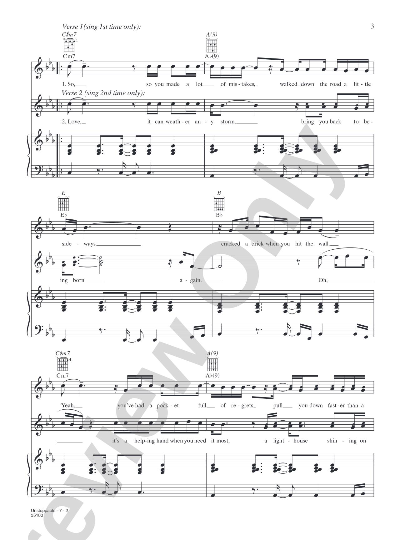 Unstoppable: Piano/Vocal/Chords