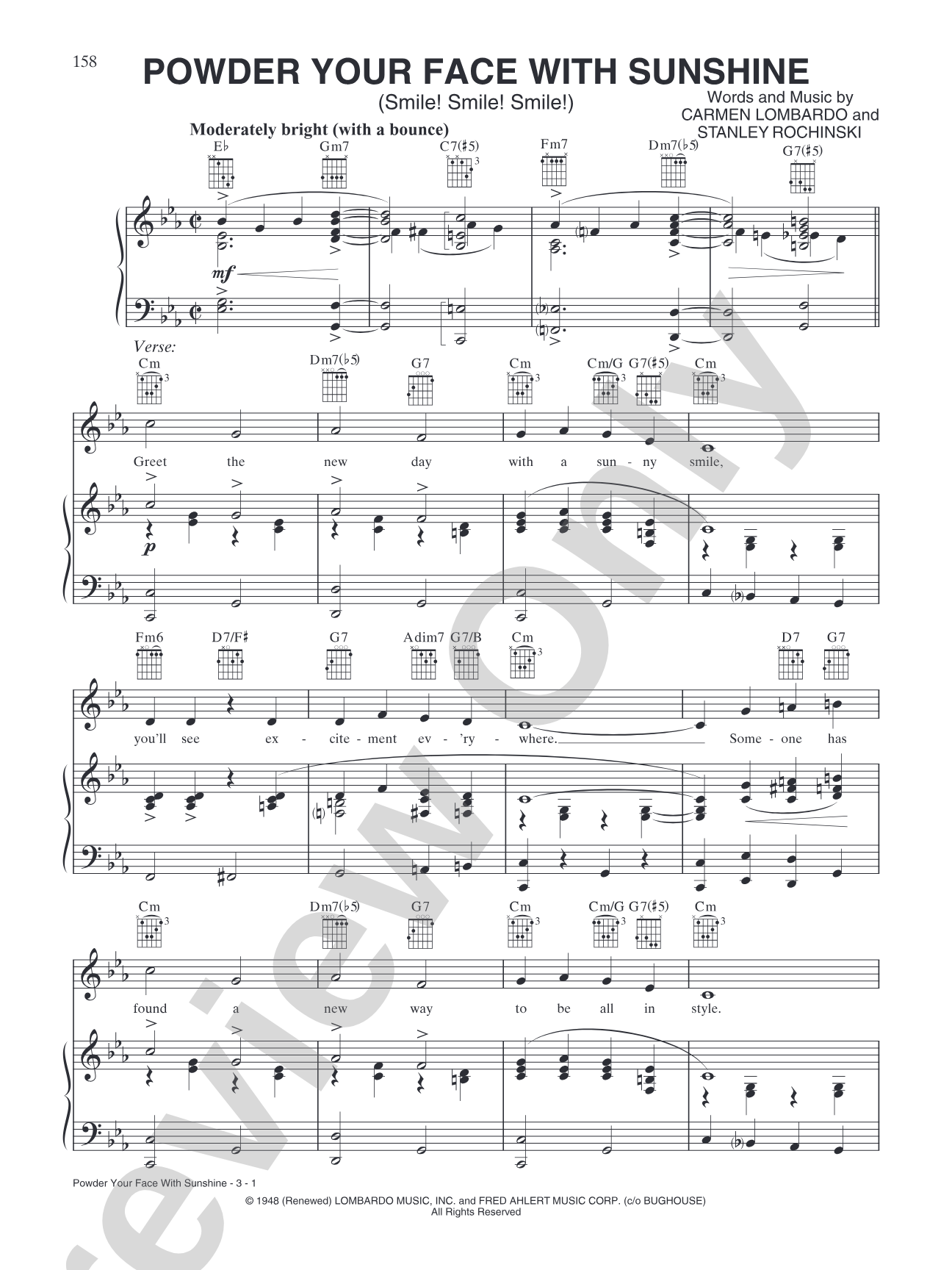 Powder Your Face With Sunshine: Piano/Vocal/Chords