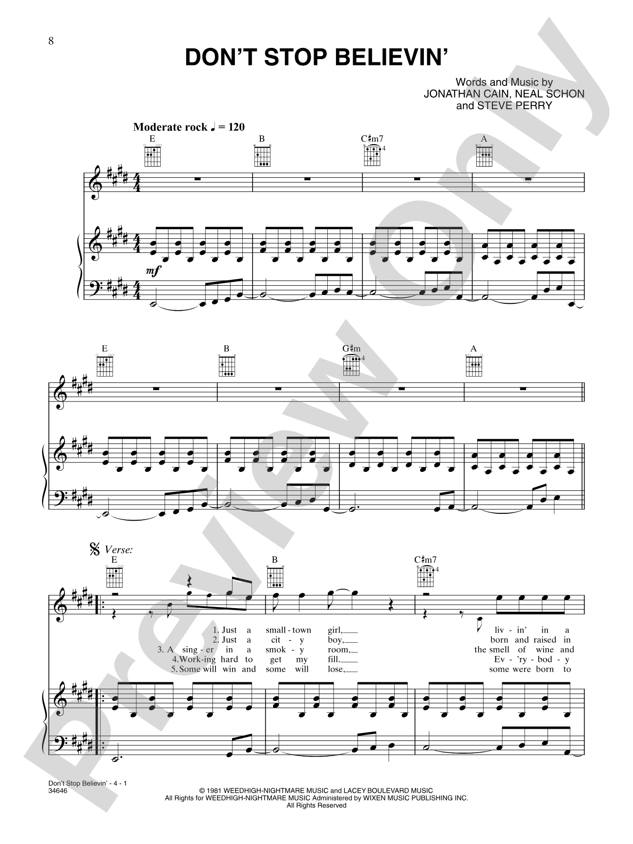 Don't Stop Believin': Piano/Vocal/Chords