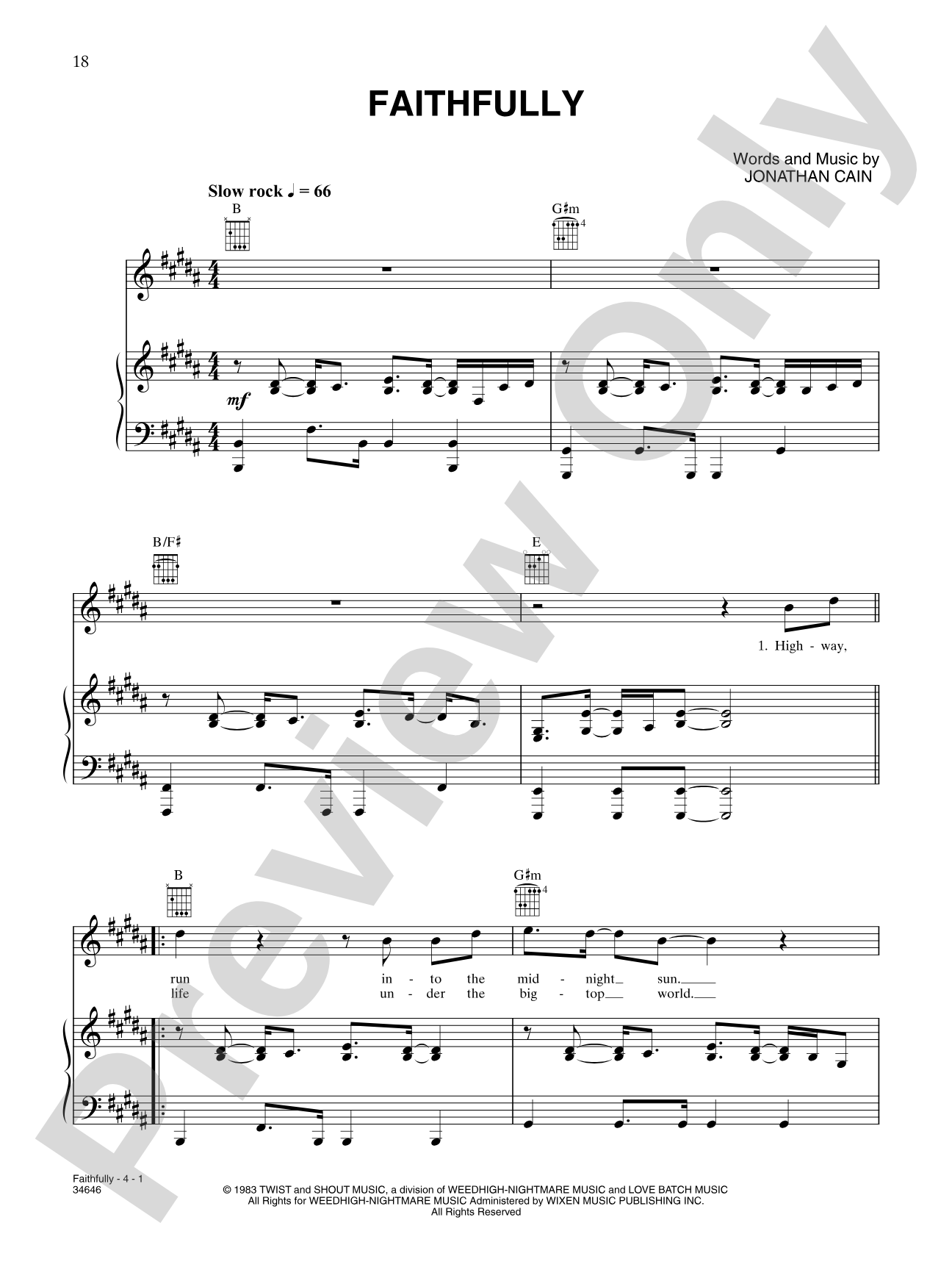 Faithfully: Piano/Vocal/Chords