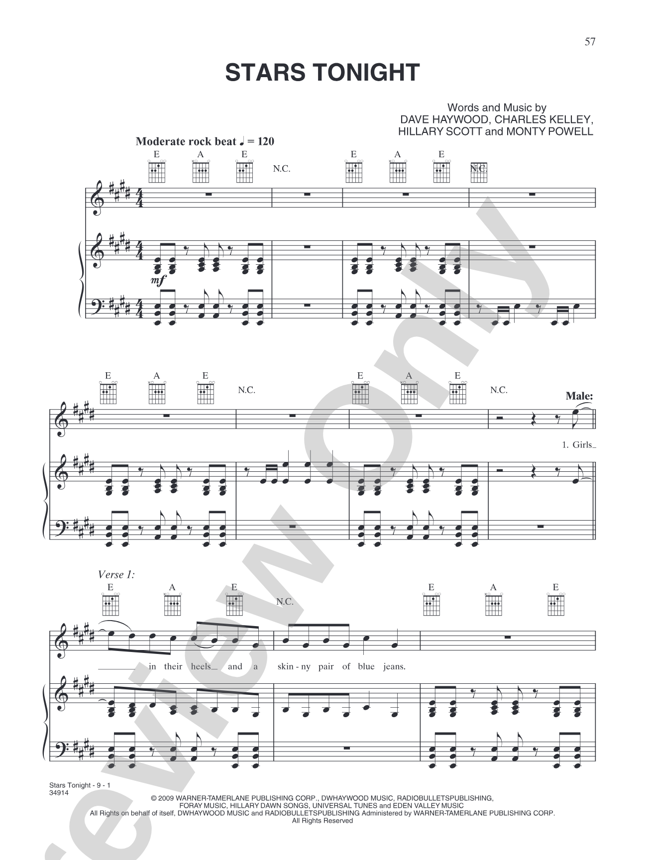 Stars Tonight: Piano/Vocal/Chords