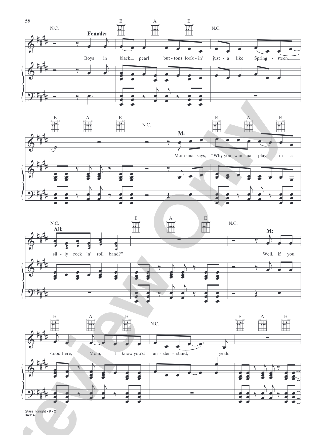 Stars Tonight: Piano/Vocal/Chords