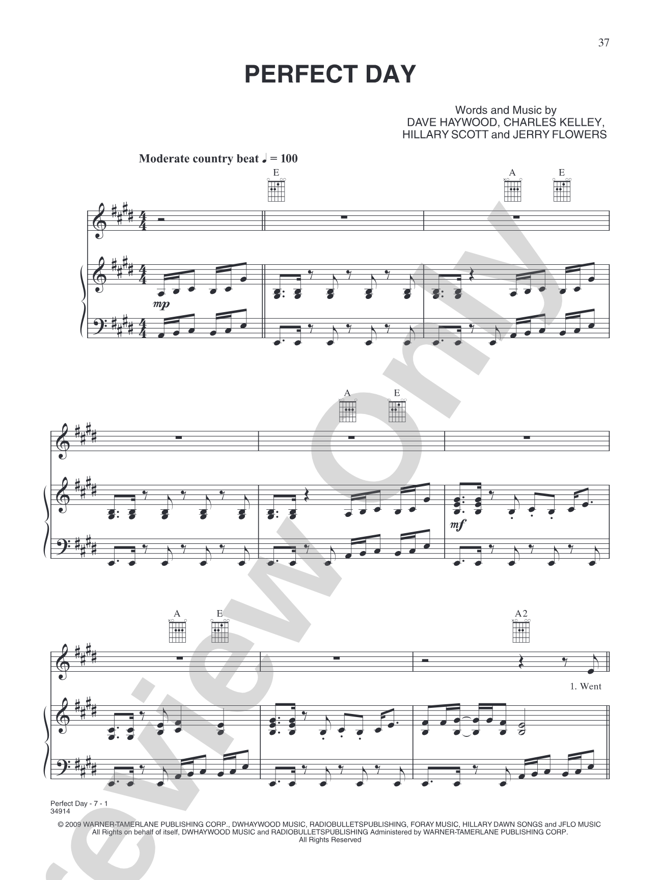 Perfect Day: Piano/Vocal/Chords