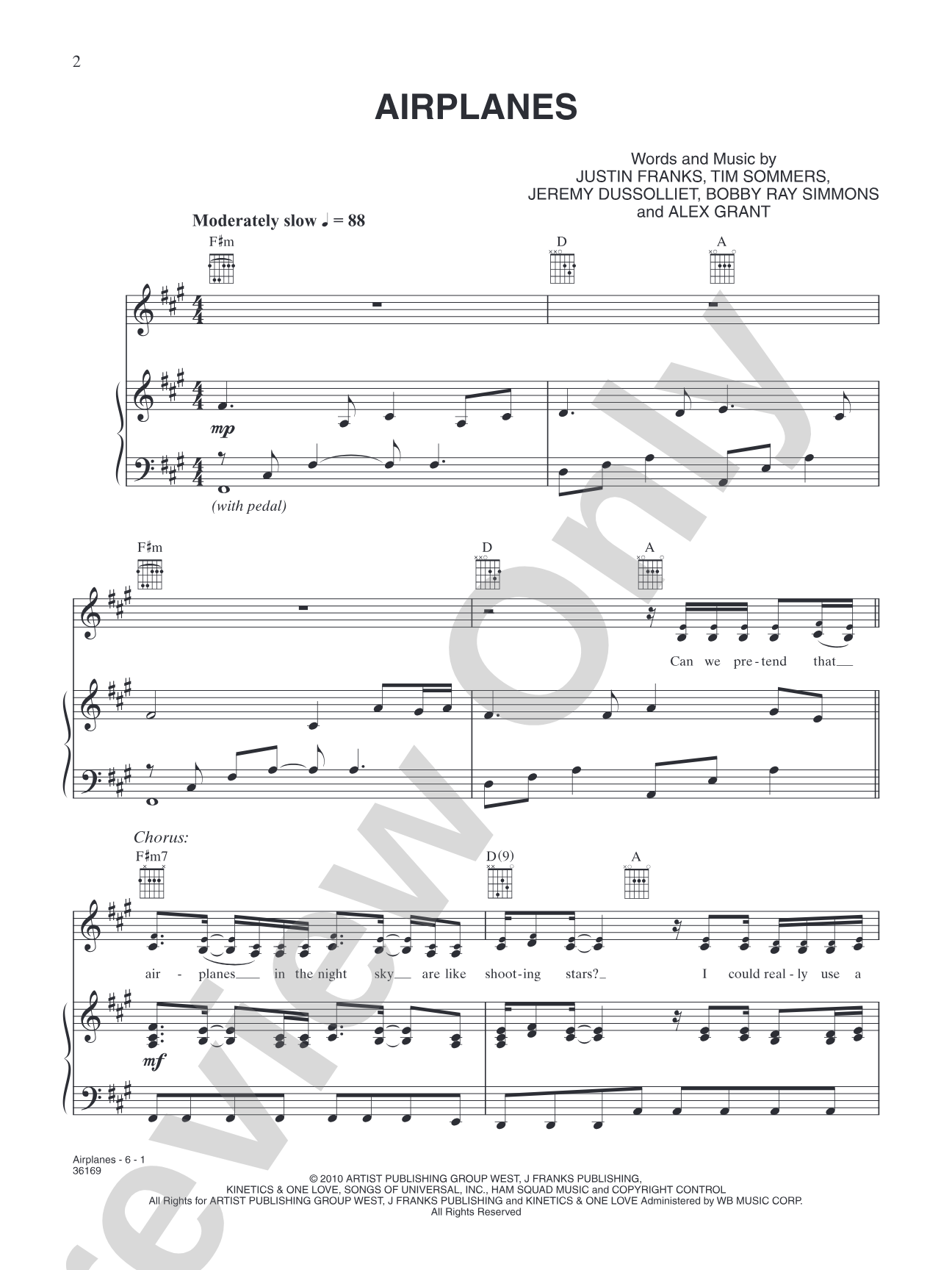 Airplanes: Piano/Vocal/Chords
