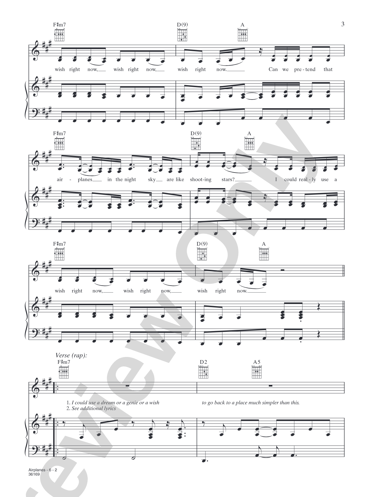 Airplanes: Piano/Vocal/Chords