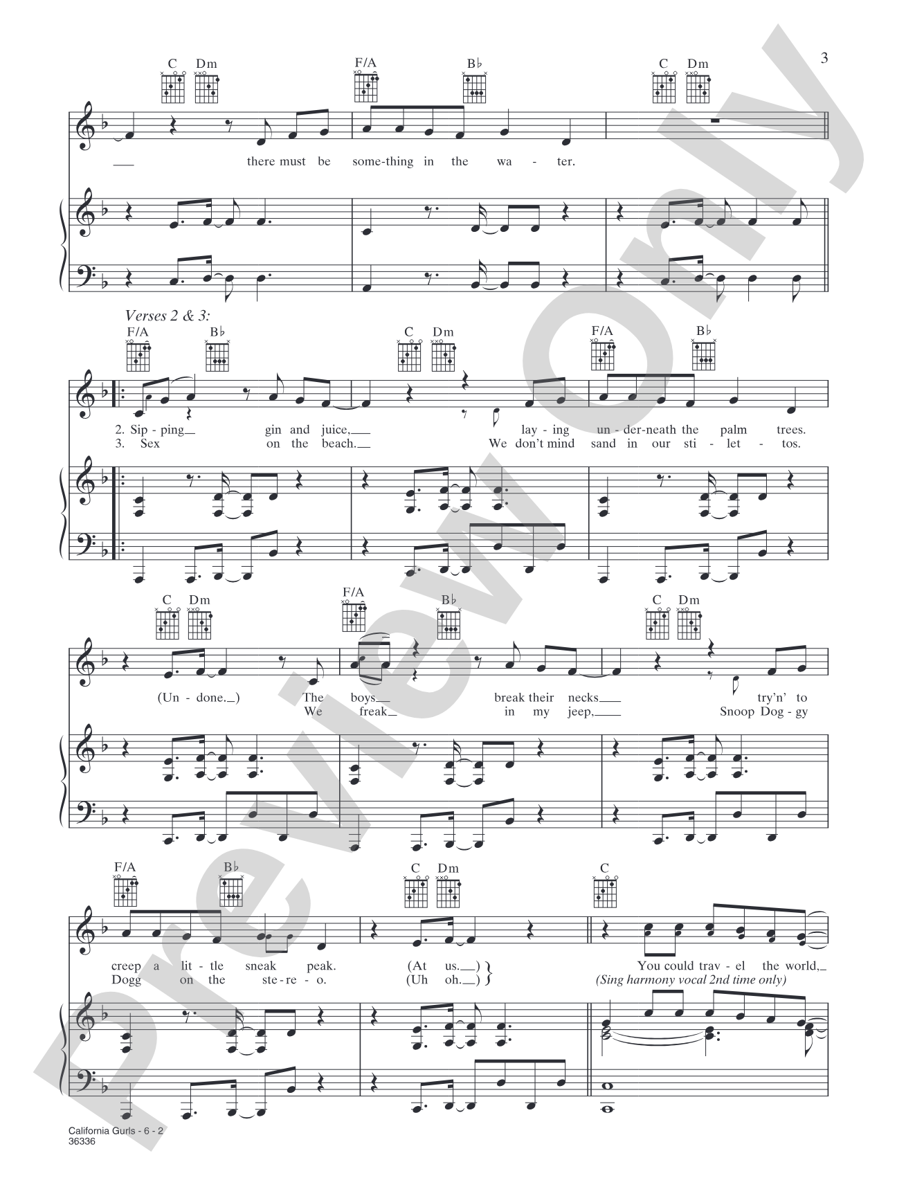 California Gurls: Piano/Vocal/Chords