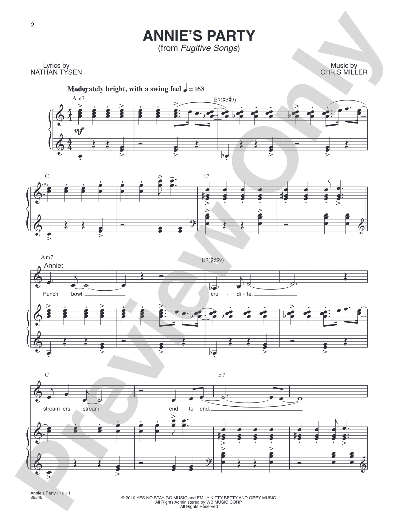 Annie's Party (from "Fugitive Songs"): Piano/Vocal/Chords