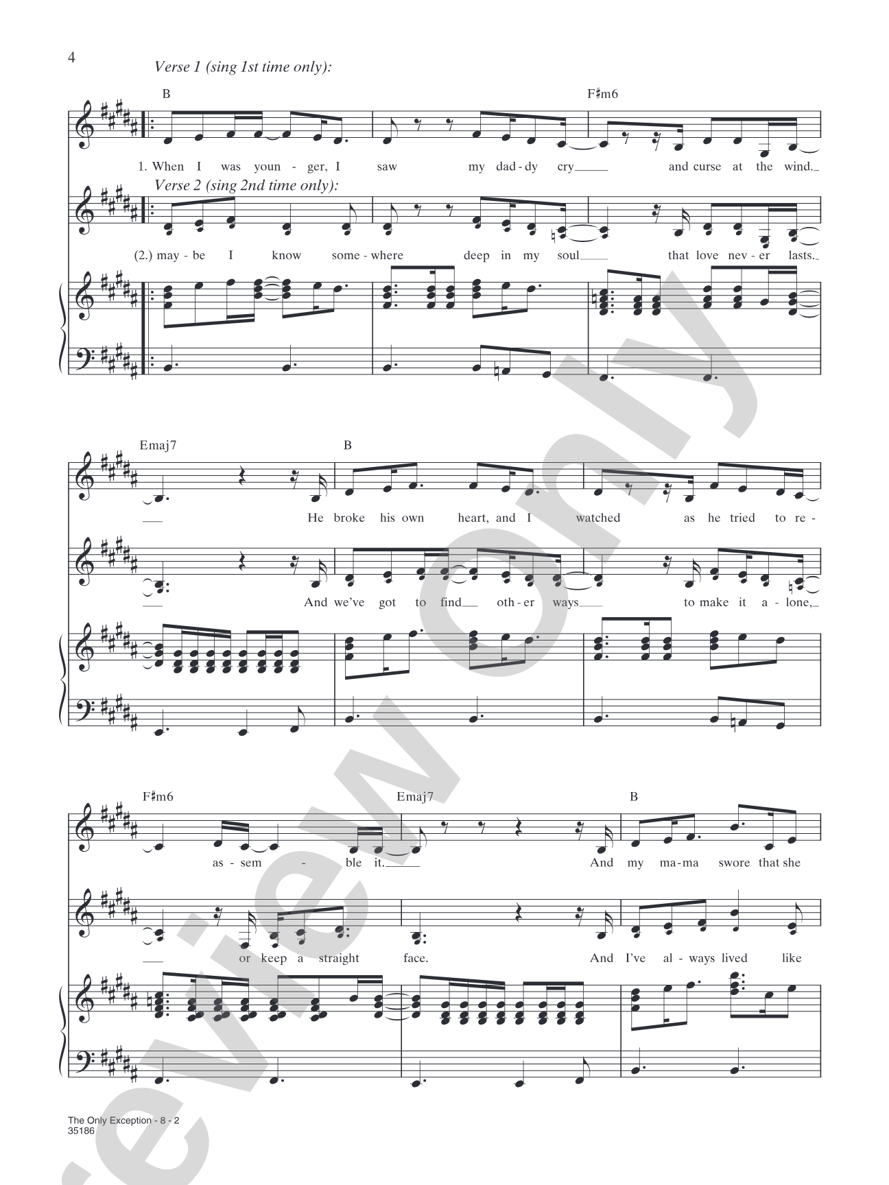 The Only Exception: Piano/Vocal/Chords