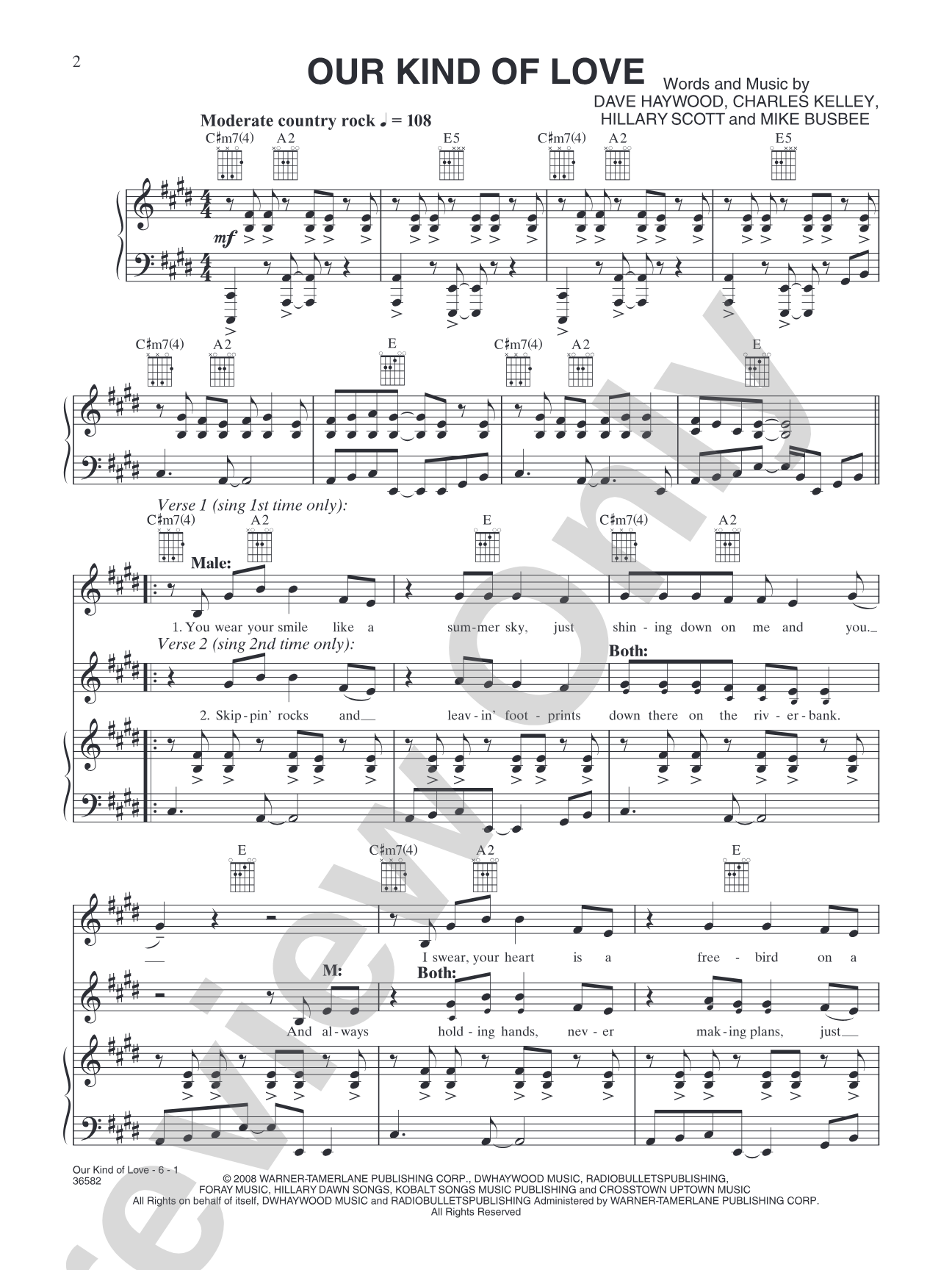 Our Kind of Love: Piano/Vocal/Chords