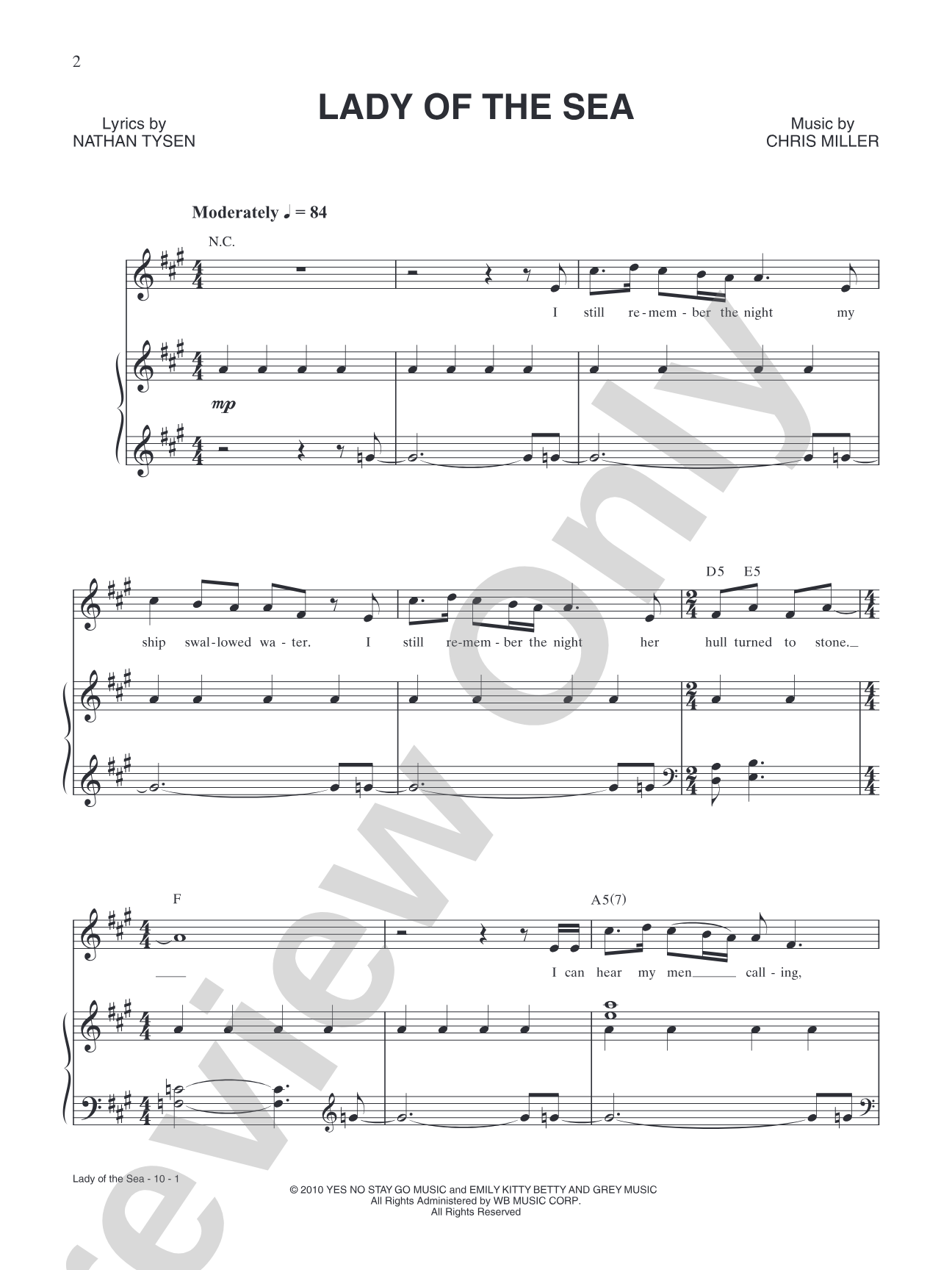 Lady of the Sea: Piano/Vocal/Chords