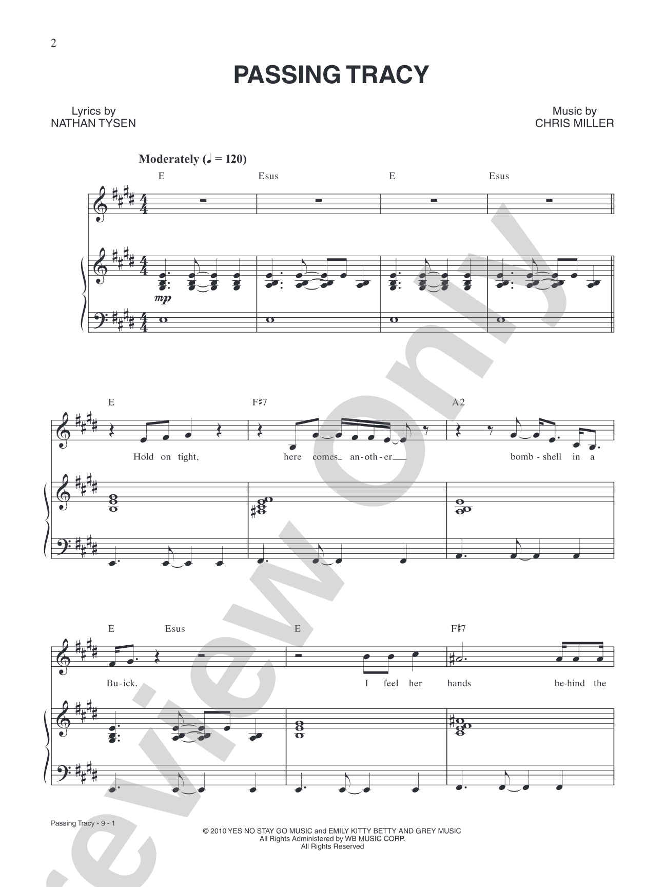 Passing Tracy: Piano/Vocal/Chords