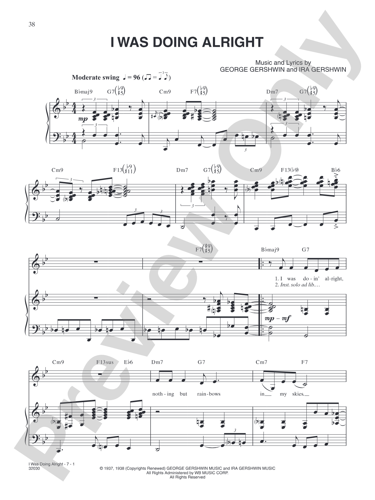 I Was Doing All Right: Piano/Vocal/Chords