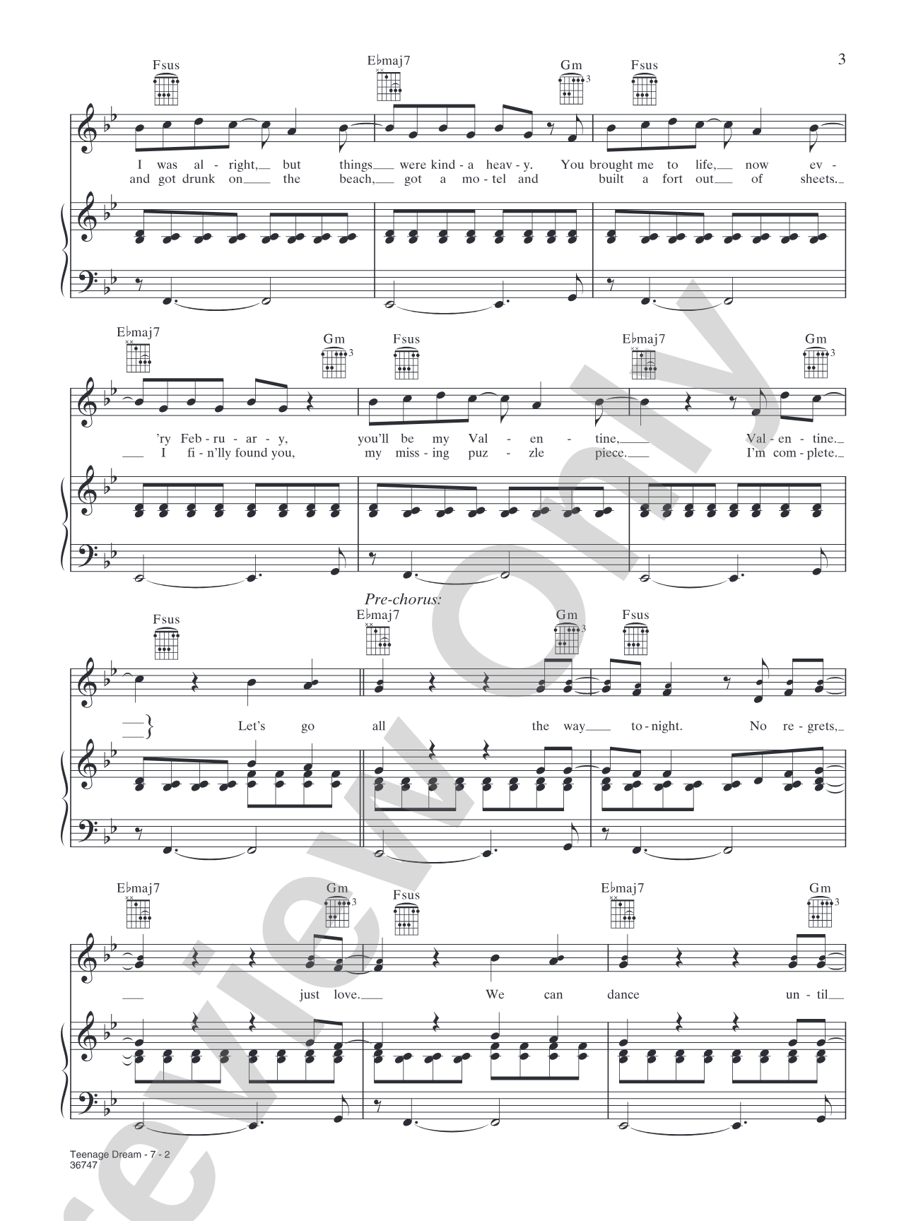 Teenage Dream: Piano/Vocal/Chords