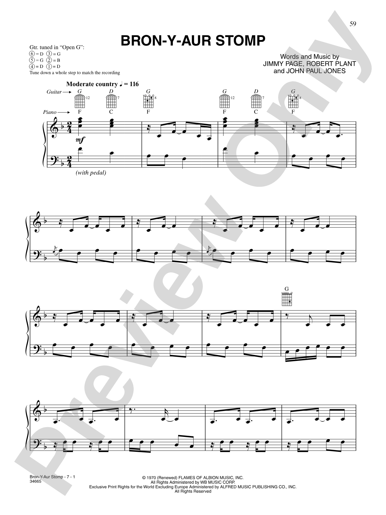 Bron-Y-Aur Stomp: Piano/Vocal/Chords